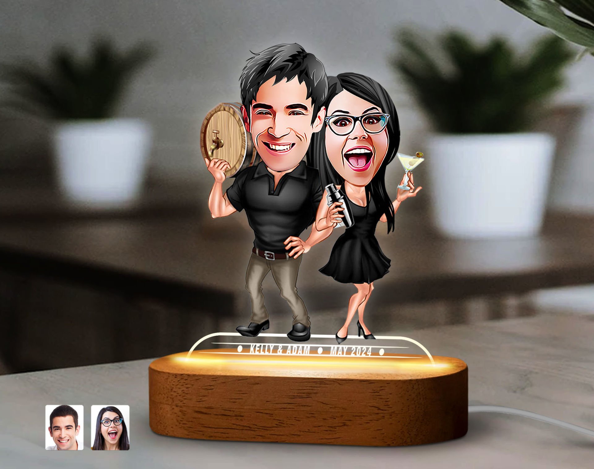 BK Gift Kişiye Özel Sevgili Karikatürlü Dekoratif 3D Biblo LED Işıklı Gece Lambası-16, Sevgiliye Hediye, Yıl Dönümü Hediyesi