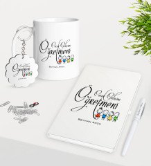 Kişiye Özel Çocuk Gelişim Öğretmeni Kupa Anahtarlık Beyaz Defter Kalem Hediye Seti-2