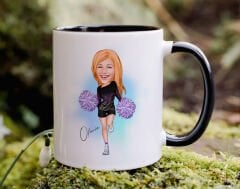 Bk Gift Kişiye Özel Ponpon Kız Karikatürlü Siyah Kupa Bardak-1, Sevgiliye Hediye, Arkadaşa Hediye