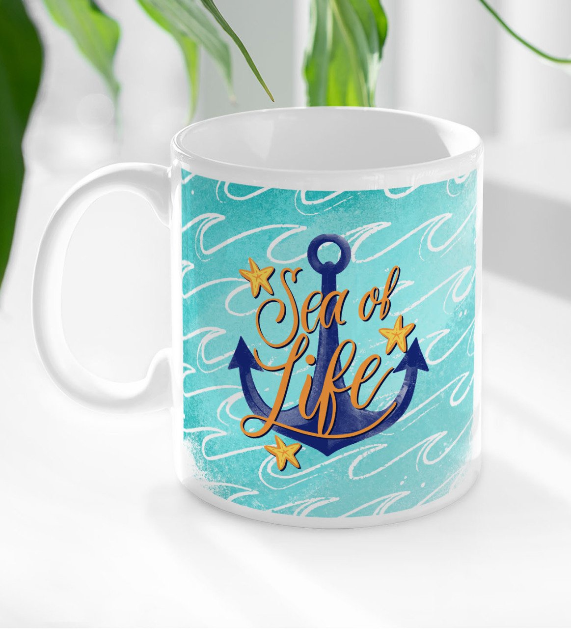BK Gift Sea Of Life Tasarımlı Beyaz Kupa Bardak-1