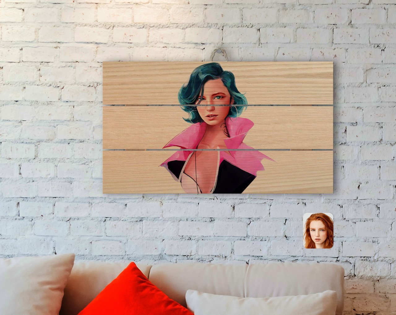 Kişiye Özel Kadın Soyut Karikatürlü Otantik Ahşap Palet Tablo-26