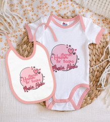 BK Kids Kişiye Özel Halam Bir Başka Tasarımlı Pembe Bebek Body Zıbın ve Mama Önlüğü Hediye Seti