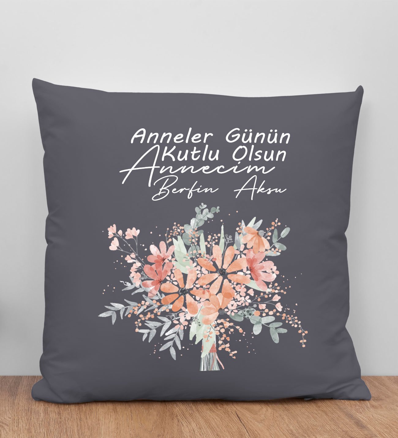 BK Gift Kişiye Özel İsimli Anneler Günü Tasarımlı Antrasit Kırlent Yastık, Anneye Hediye, Ev Dekorasyonu, Anneler Günü Hediyesi-9