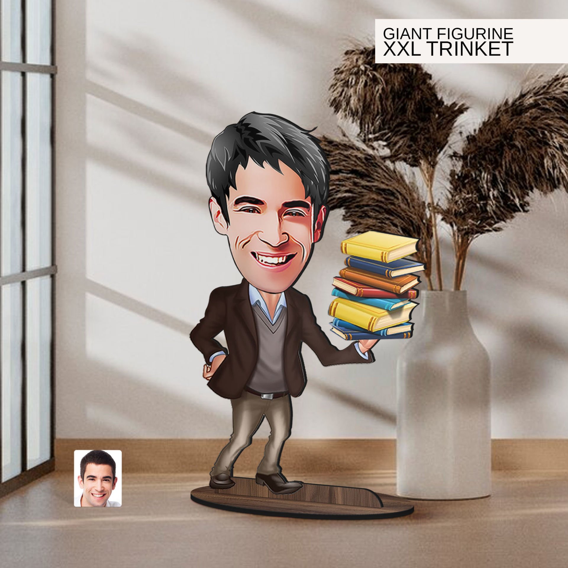 BK Gift Kişiye Özel Öğretmen Karikatürlü Büyük Boy Ahşap Biblo-1 Arkadaşa Hediye , Sevgiliye Hediye, Kişiye Özel Biblolar