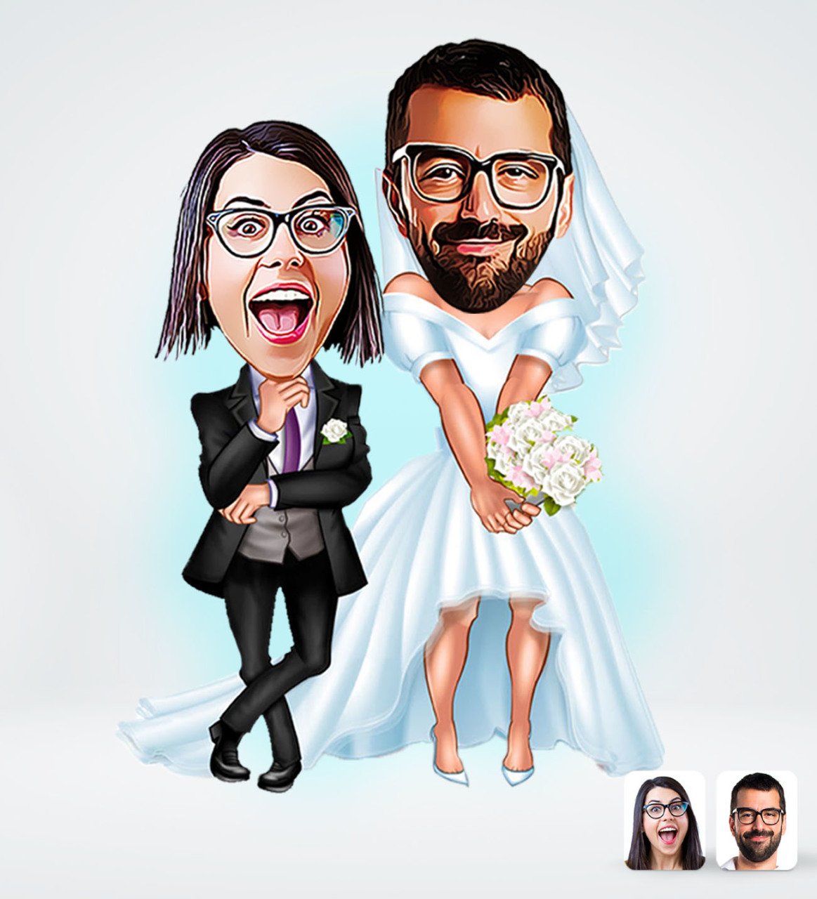 Kişiye Özel Sevgililer Tasarımlı Dijital Karikatür-16