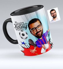 Kişiye Özel Bay Futbolcu Bordo Mavi Karikatürlü Siyah Kupa Bardak - 1