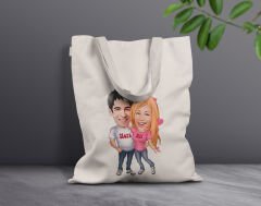 BK Gift Kişiye Özel Sevgililer Karikatürlü Kanvas Bez Çanta, Baskılı Omuz Çantası, Alışveriş Çantası, Plaj Çantası, Sevgiliye Hediye-36