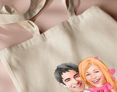 BK Gift Kişiye Özel Sevgililer Karikatürlü Kanvas Bez Çanta, Baskılı Omuz Çantası, Alışveriş Çantası, Plaj Çantası, Sevgiliye Hediye-36