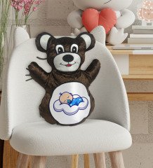 BK Gift Uyuyan Bebek Tasarımlı Kahverengi Ayıcık Yastık-1