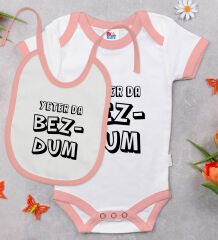 BK Kids Bezdum Tasarımlı Pembe Bebek Body Zıbın ve Mama Önlüğü Hediye Seti-3