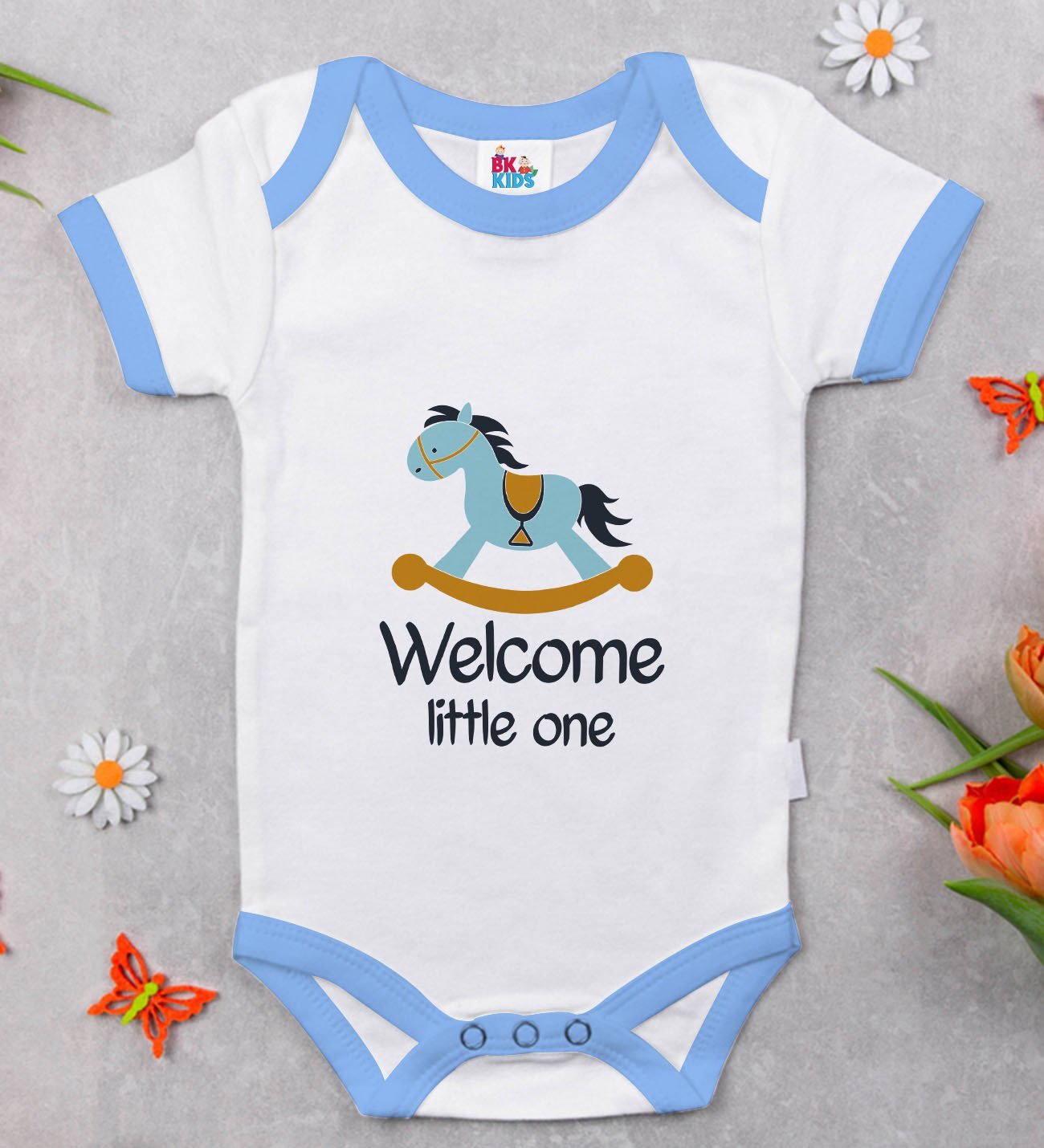 BK Kids Welcome Little One Tasarımlı Mavi Bebek Body Zıbın-1