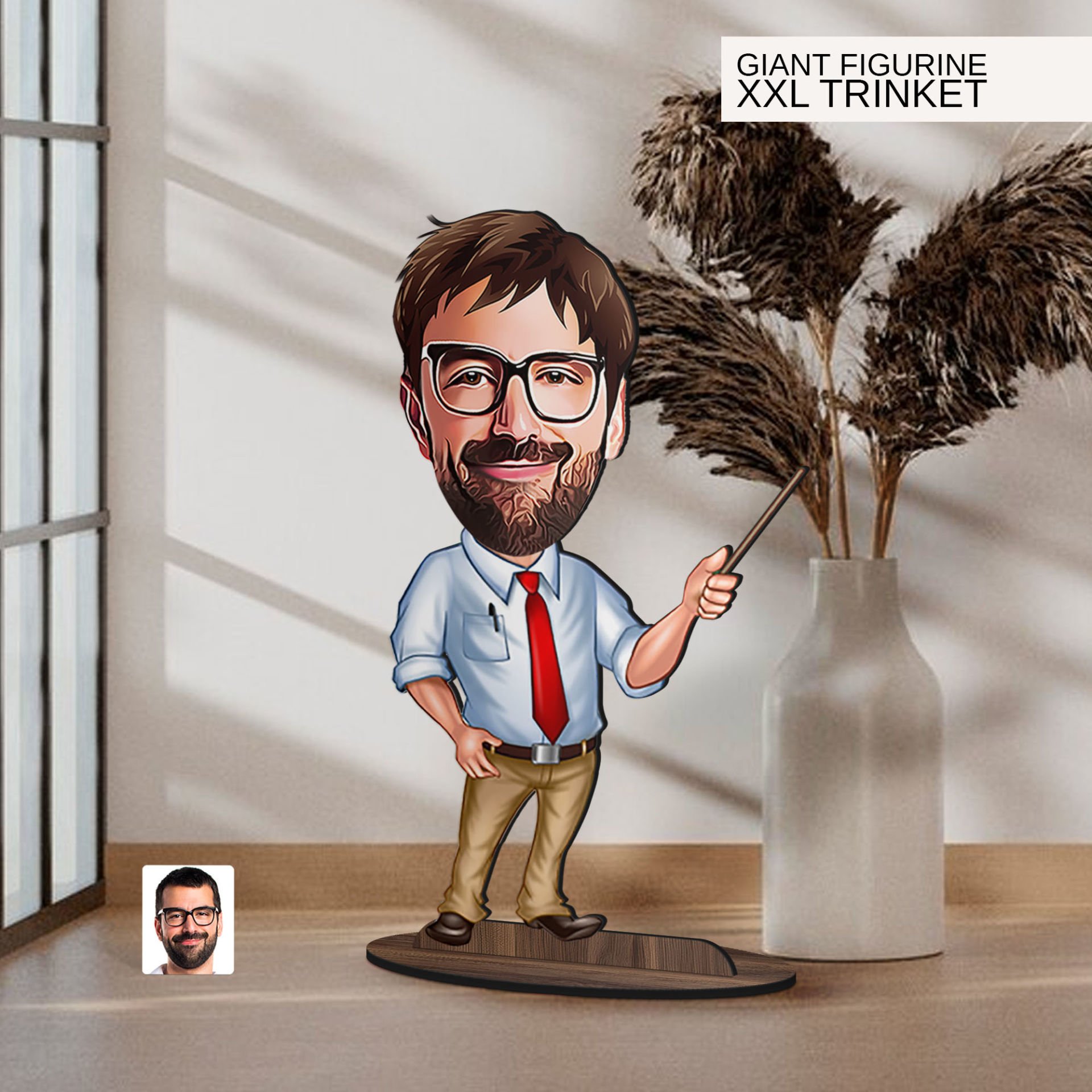 BK Gift Kişiye Özel Öğretmen Karikatürlü Büyük Boy Ahşap Biblo-2 Arkadaşa Hediye , Sevgiliye Hediye, Kişiye Özel Biblolar