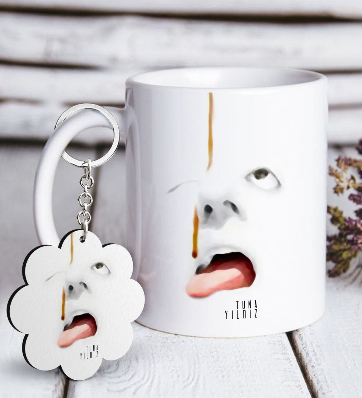 Kişiye Özel Yüz Beyaz Kupa ve Anahtarlık Hediye Seti