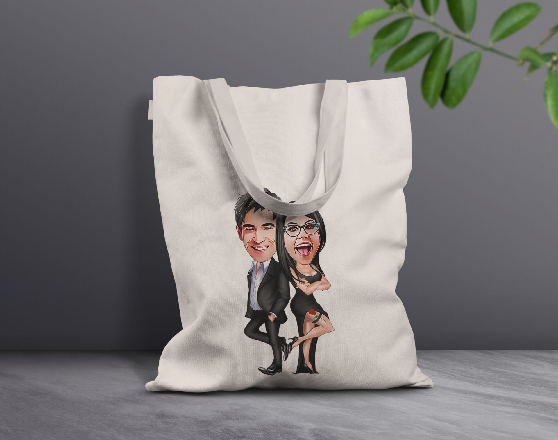 BK Gift Kişiye Özel Sevgililer Karikatürlü Kanvas Bez Çanta, Baskılı Omuz Çantası, Alışveriş Çantası, Plaj Çantası, Sevgiliye Hediye-37