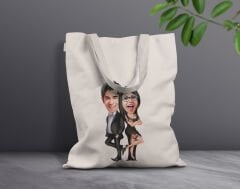 BK Gift Kişiye Özel Sevgililer Karikatürlü Kanvas Bez Çanta, Baskılı Omuz Çantası, Alışveriş Çantası, Plaj Çantası, Sevgiliye Hediye-37
