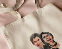 BK Gift Kişiye Özel Sevgililer Karikatürlü Kanvas Bez Çanta, Baskılı Omuz Çantası, Alışveriş Çantası, Plaj Çantası, Sevgiliye Hediye-37
