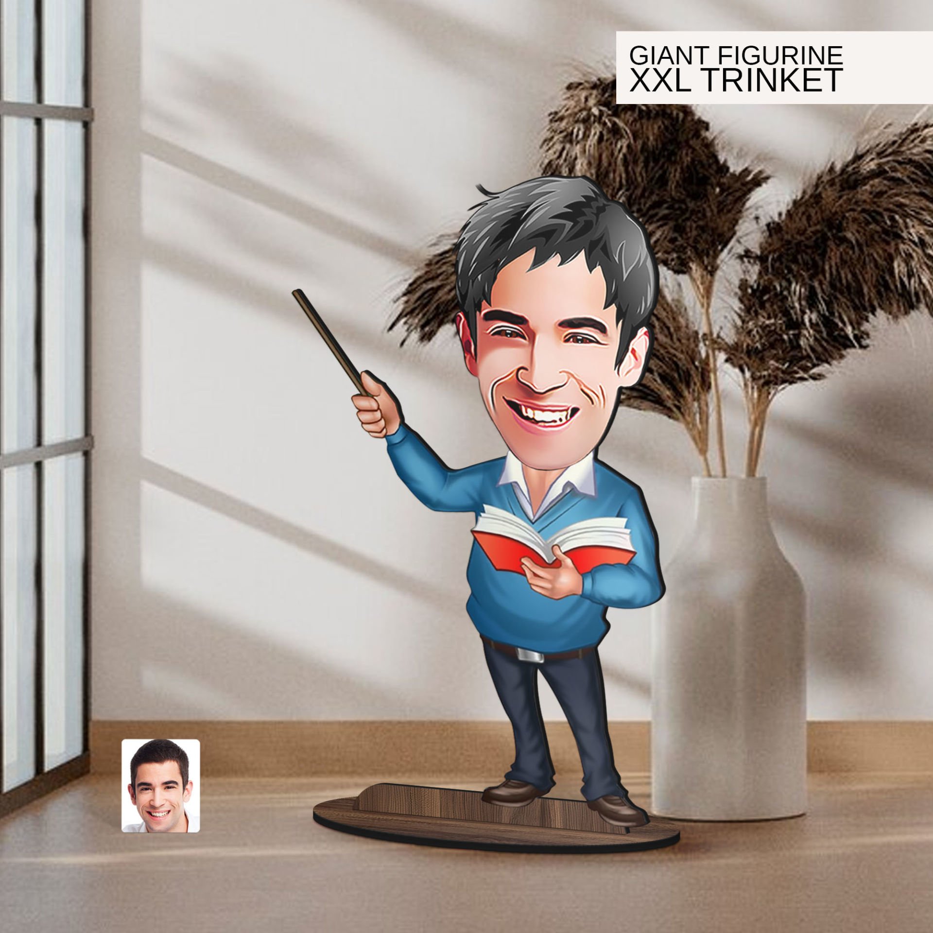 BK Gift Kişiye Özel Öğretmen Karikatürlü Büyük Boy Ahşap Biblo-3 Arkadaşa Hediye , Sevgiliye Hediye, Kişiye Özel Biblolar