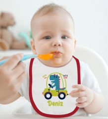 BK Kids Kişiye Özel İsimli Kırmızı Bebek Mama Önlüğü-37