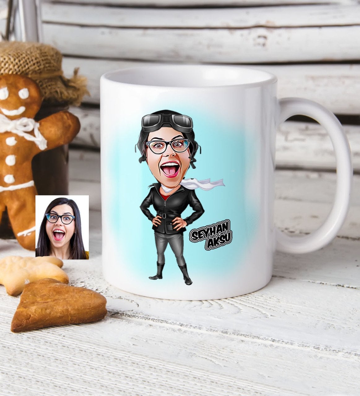 Kişiye Özel Bayan Pilot Karikatür Beyaz Kupa Bardak