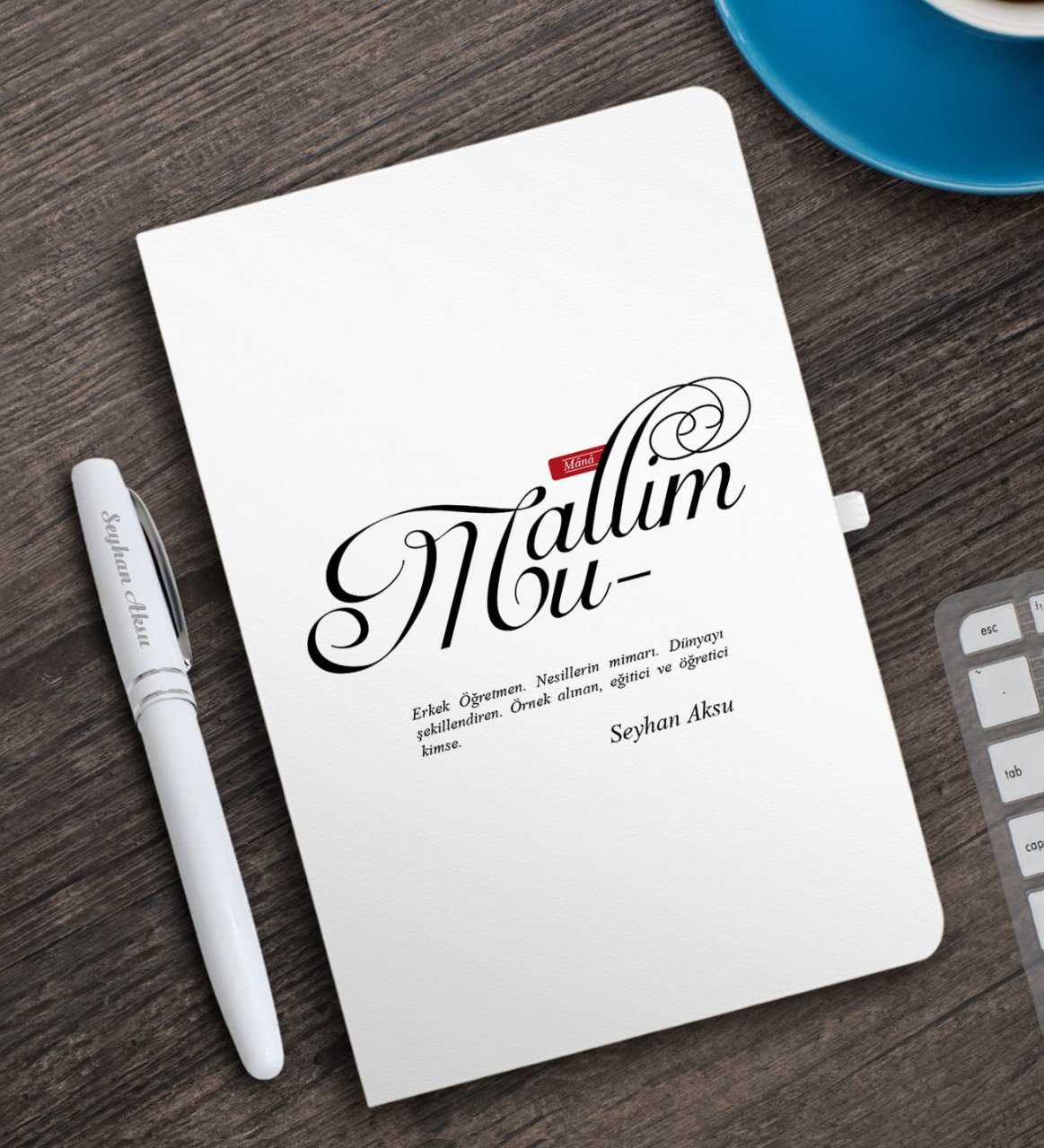 Kişiye Özel Mânâ Muallim Beyaz Defter ve Kalem Hediye Seti