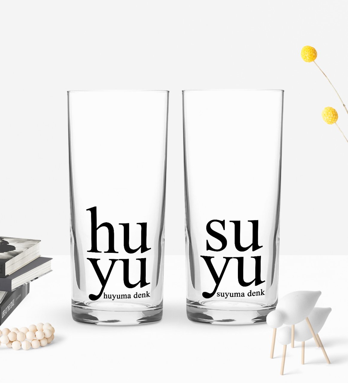 Kişiye Özel Renkli Baskılı Huyu - Suyu Tasarımlı İkili Rakı Bardağı Seti-1