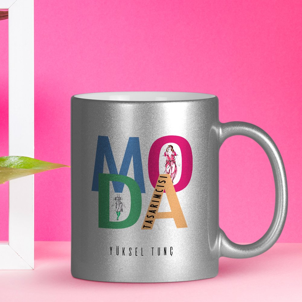 Kişiye Özel Mesleki Moda Tasarımcısı Gümüş Yaldızlı Kupa Bardak - 2