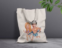 BK Gift Kişiye Özel Sevgililer Karikatürlü Kanvas Bez Çanta, Baskılı Omuz Çantası, Alışveriş Çantası, Plaj Çantası, Sevgiliye Hediye-39