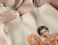 BK Gift Kişiye Özel Sevgililer Karikatürlü Kanvas Bez Çanta, Baskılı Omuz Çantası, Alışveriş Çantası, Plaj Çantası, Sevgiliye Hediye-39