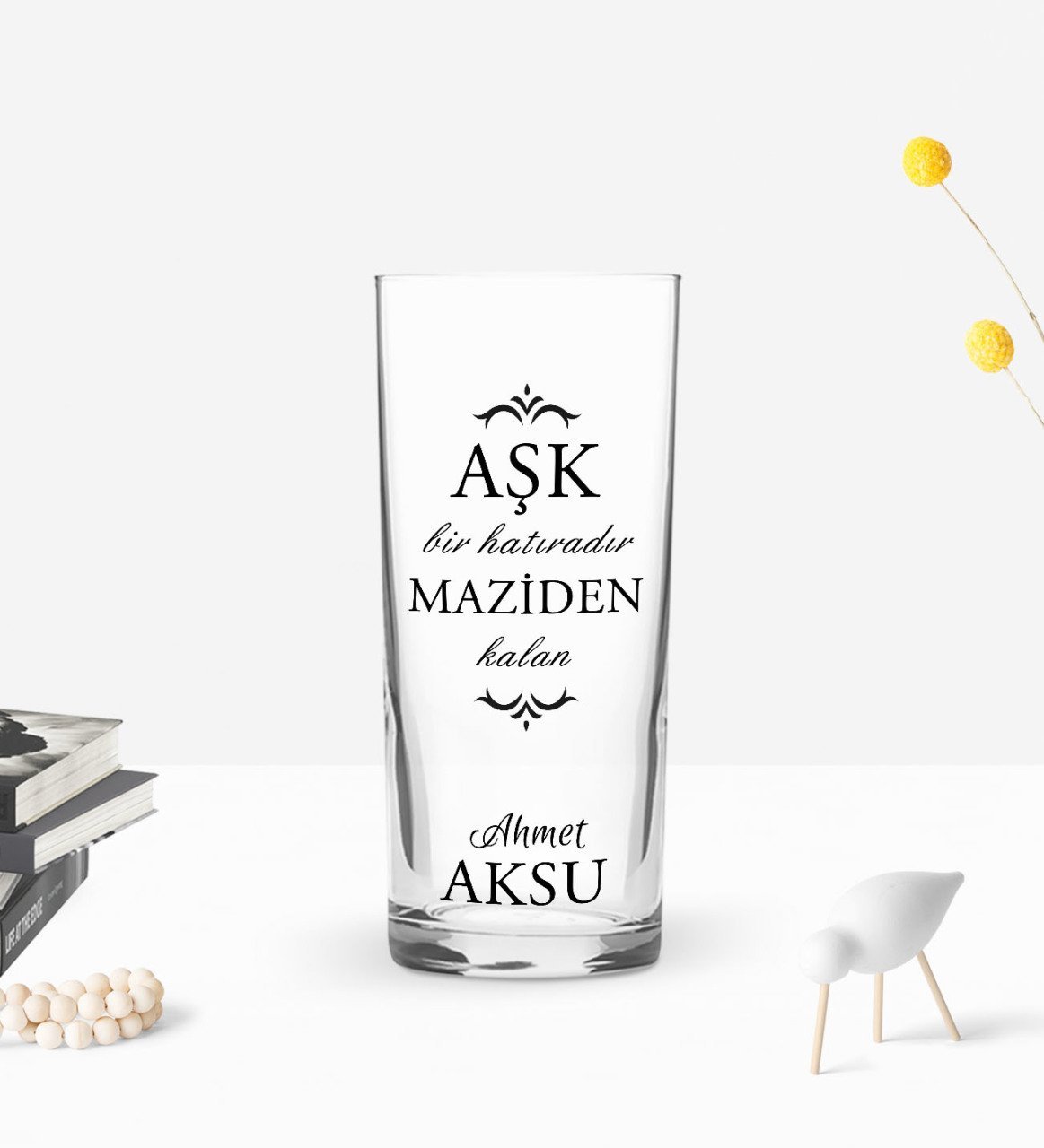 Kişiye Özel Renkli Baskılı Aşk Bir Hatıradır Tasarımlı Rakı Bardağı-1