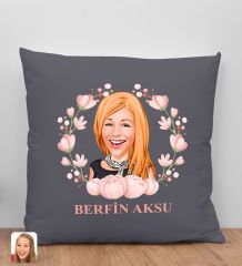 BK Gift Kişiye Özel Karikatürlü Anneler Günü Tasarımlı Antrasit Kırlent Yastık, Anneye Hediye, Ev Dekorasyonu, Anneler Günü Hediyesi-3