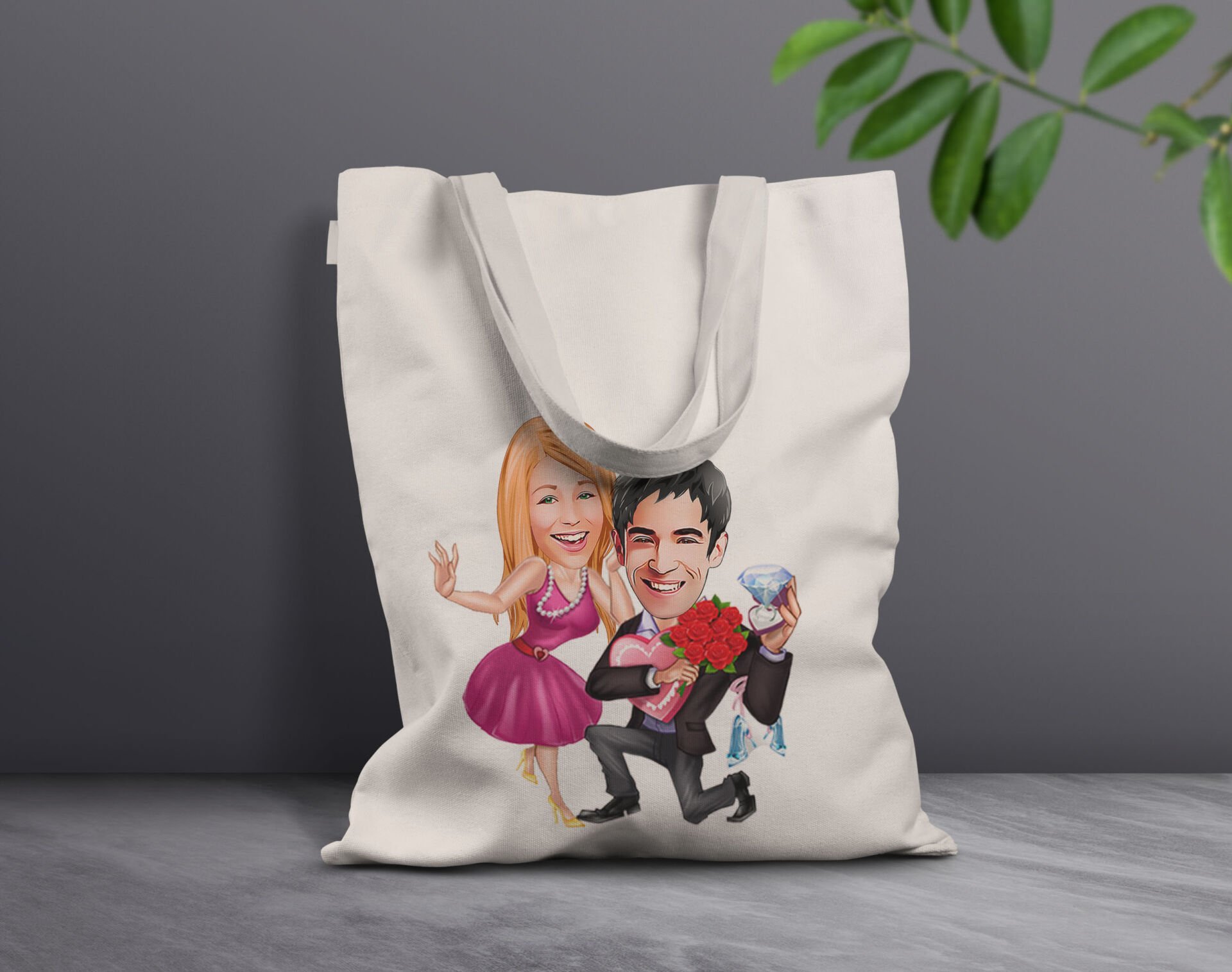 BK Gift Kişiye Özel Sevgililer Karikatürlü Kanvas Bez Çanta, Baskılı Omuz Çantası, Alışveriş Çantası, Plaj Çantası, Sevgiliye Hediye-40
