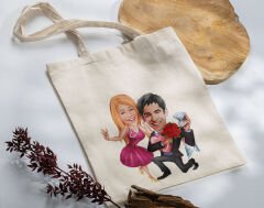 BK Gift Kişiye Özel Sevgililer Karikatürlü Kanvas Bez Çanta, Baskılı Omuz Çantası, Alışveriş Çantası, Plaj Çantası, Sevgiliye Hediye-40