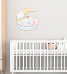 BK Gift Sevimli Fil ve Tavşan Tasarımlı Çocuk Odası Ahşap Duvar Süsü-1