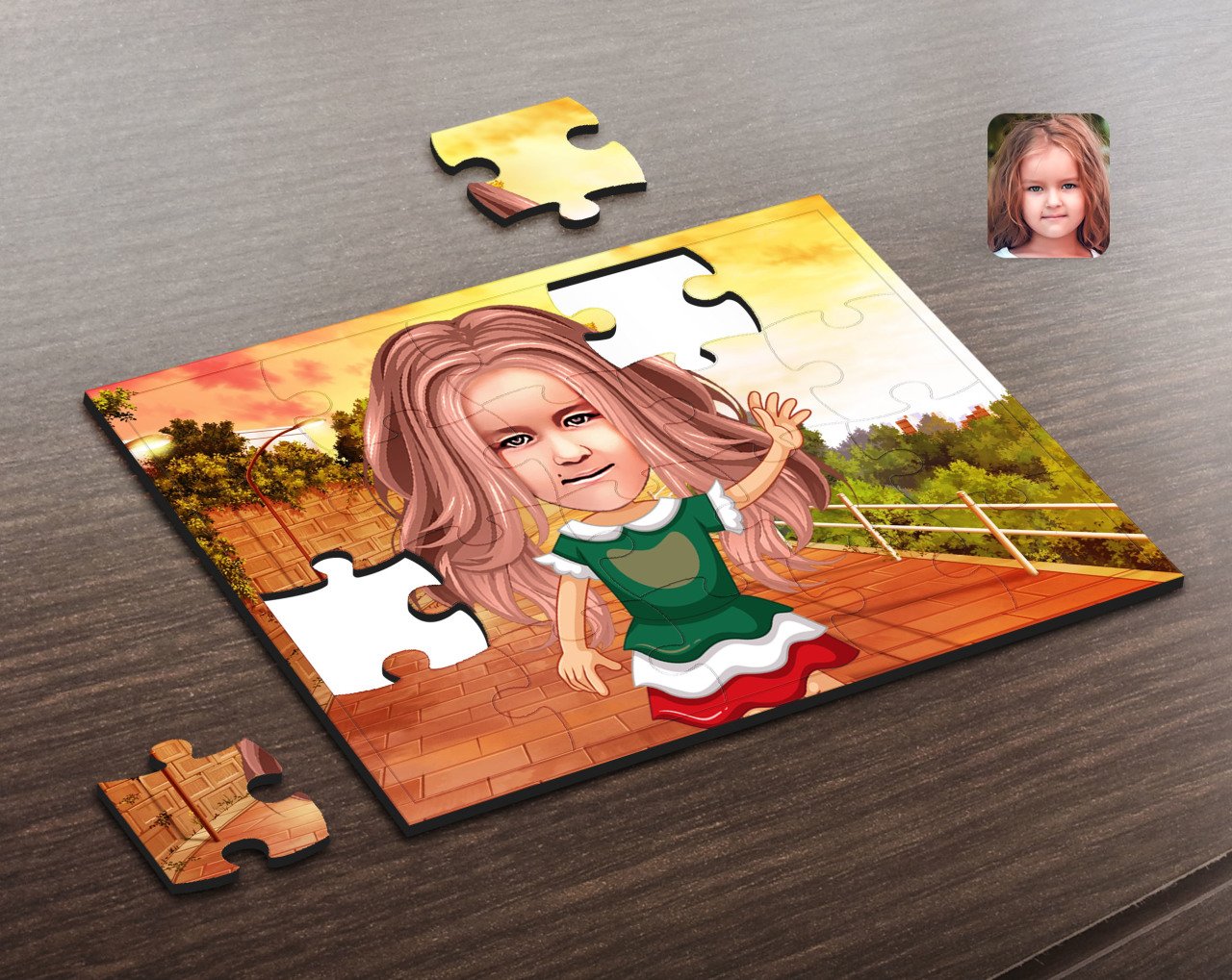Kişiye Özel Kız Çocuk Karikatürlü Ahşap Puzzle-18