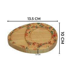 Kişiye Özel Meyveler Tasarımlı Doğal Ahşap Tabaklı Heybeli Çay Bardağı Sunum Seti Model 1
