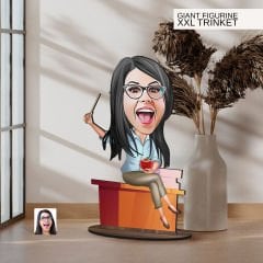 BK Gift Kişiye Özel Öğretmen Karikatürlü Büyük Boy Ahşap Biblo-6 Arkadaşa Hediye , Sevgiliye Hediye, Kişiye Özel Biblolar