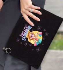 BK Gİft Yaz Temalı-2 Astarlı Siyah Portföy Çanta 30x21cm, Baskılı El Çantası, Organizer Çanta
