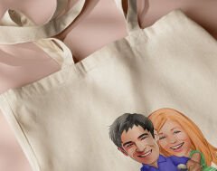 BK Gift Kişiye Özel Sevgililer Karikatürlü Kanvas Bez Çanta, Baskılı Omuz Çantası, Alışveriş Çantası, Plaj Çantası, Sevgiliye Hediye-41