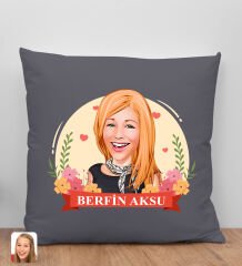 BK Gift Kişiye Özel Karikatürlü Anneler Günü Tasarımlı Antrasit Kırlent Yastık, Anneye Hediye, Ev Dekorasyonu, Anneler Günü Hediyesi-6
