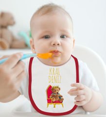 BK Kids Kişiye Özel Kral Tasarımlı Kırmızı Bebek Mama Önlüğü-1
