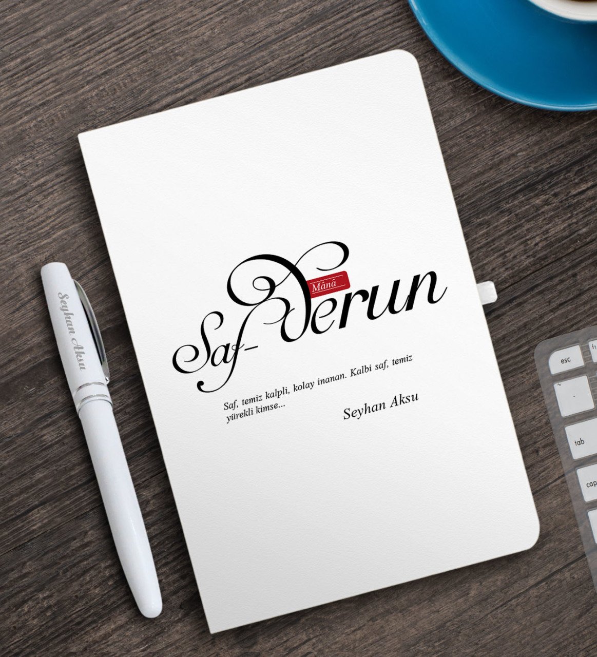 Kişiye Özel Mânâ Safderun Beyaz Defter ve Kalem Hediye Seti