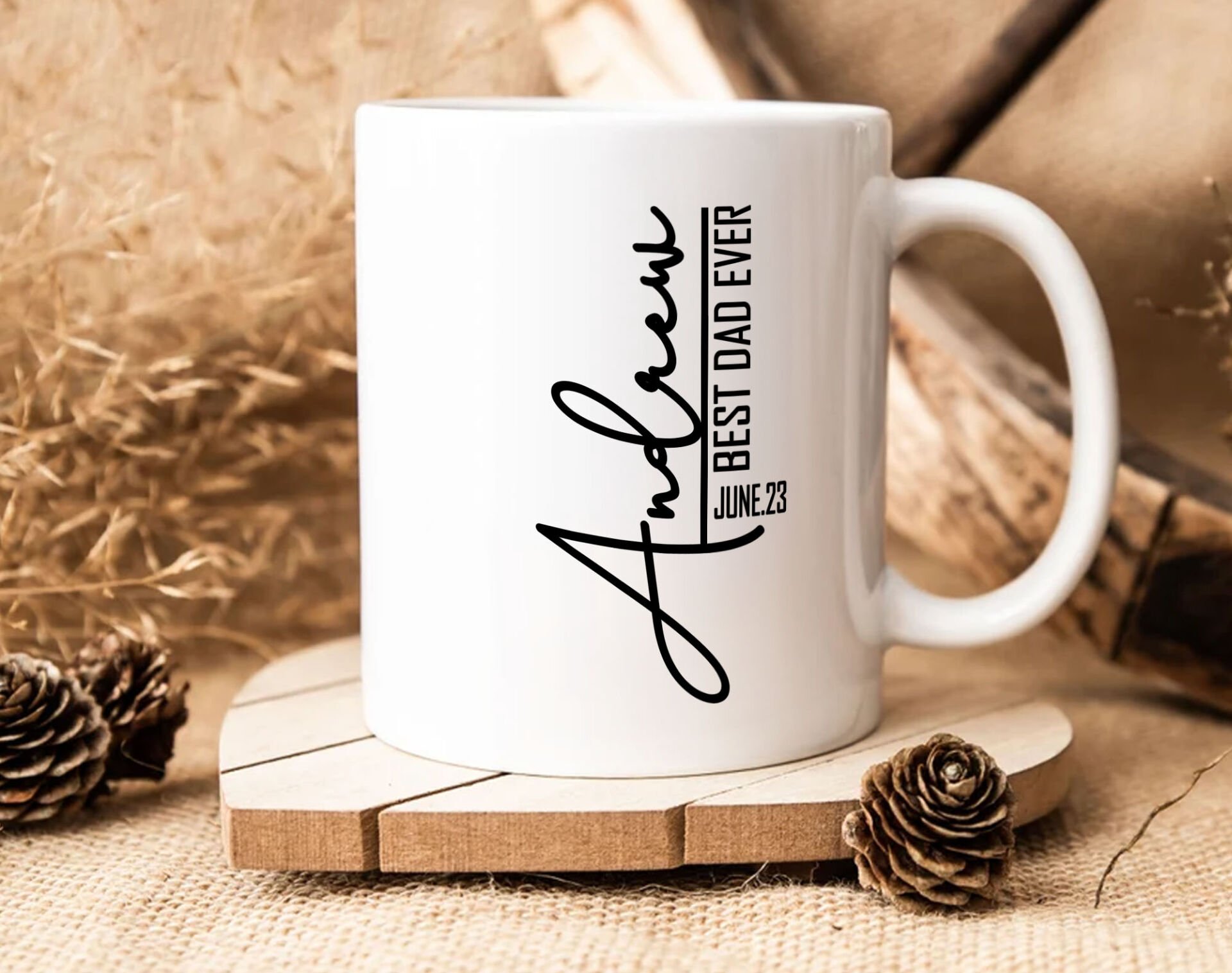 BK Gift Kişiye Özel İsimli Tarihli Babalar Günü Temalı Beyaz Kupa Bardak-3, Babalar Günü Hediyesi, Babaya Hediye