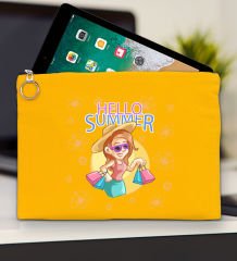 BK Gİft Yaz Temalı-2 Sarı Tablet Çantası 30x21cm, Ipad Çantası, Baskılı Tablet Kılıfı