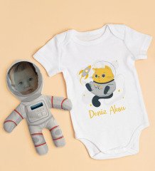 BK Kids Kişiye Özel Fotoğraflı Bebek Yastık ve Bebek Body Zıbın Hediye Seti - Model 46