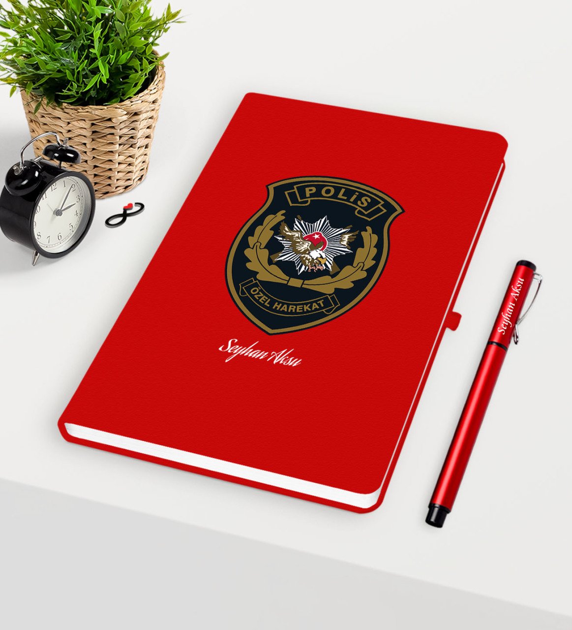 Kişiye Özel Polis Özel Harekat Temalı Kırmızı Defter Kalem Seti