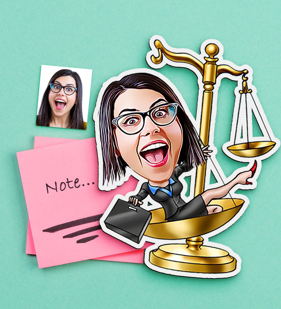 Kişiye Özel Bayan Avukat Karikatürlü Ahşap Magnet-4