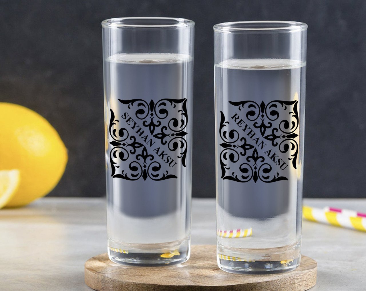 Kişiye Özel Renkli Baskılı İsimli İkili Vodka Bardağı-10