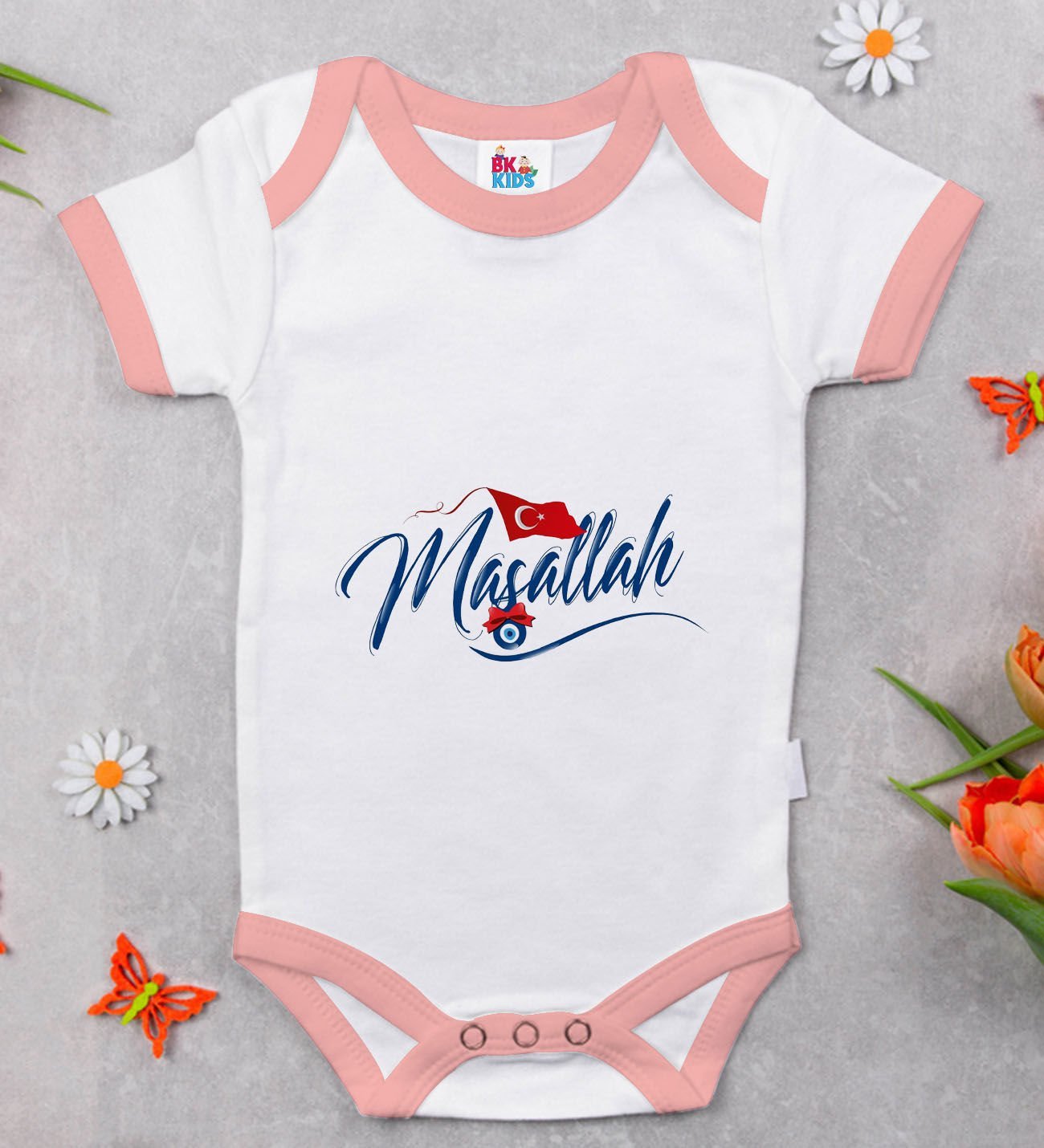 BK Kids Maşallah Tasarımlı Pembe Bebek Body Zıbın-3