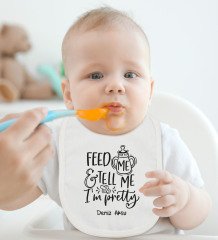 BK Kids Kişiye Özel Im Pretty Tasarımlı Bebek Body Zıbın ve Mama Önlüğü Hediye Seti - Model 1