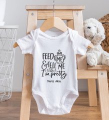 BK Kids Kişiye Özel Im Pretty Tasarımlı Bebek Body Zıbın ve Mama Önlüğü Hediye Seti - Model 1
